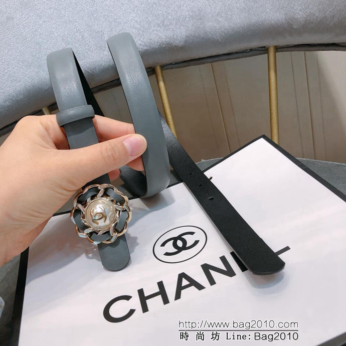 CHANEL香奈兒 18新款 20MM精品 進口光滑優雅小腰帶 CC穿皮鏈條經典銅扣 一帶兩用式腰帶  xfp1049